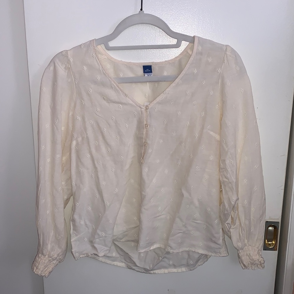 Old Navy Long Sleeve Clip Dot Blouse, Cream, Size XS